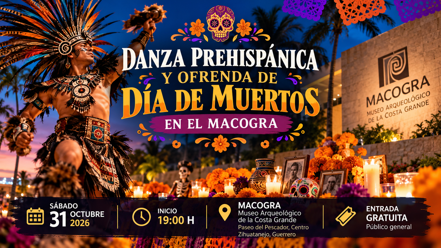 Danza prehispánica y ofrenda de Día de Muertos en el MACOGRA